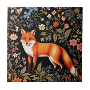 Elegant Fox Black Colorful Floral Ceramic Tile
