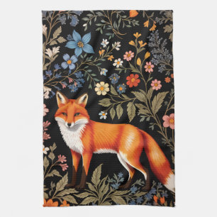 Elegant Fox Black Colorful Floral Kitchen Towel
