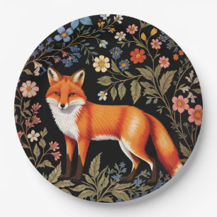 Elegant Fox Black Colorful Floral Paper Plates