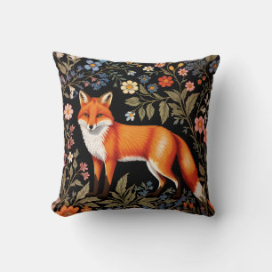 Elegant Fox Black Colorful Floral Throw Pillow