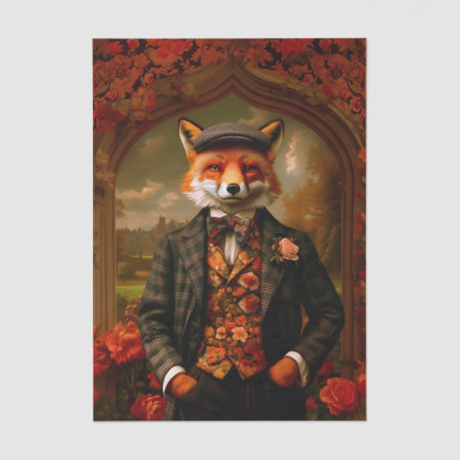 Elegant Fox Gentleman Portrait EW5Z Decoupage Tissue Paper (Front)