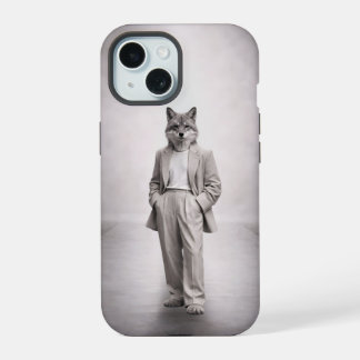 Elegant Fox in Light Modern Suit Portrait iPhone 15 Case