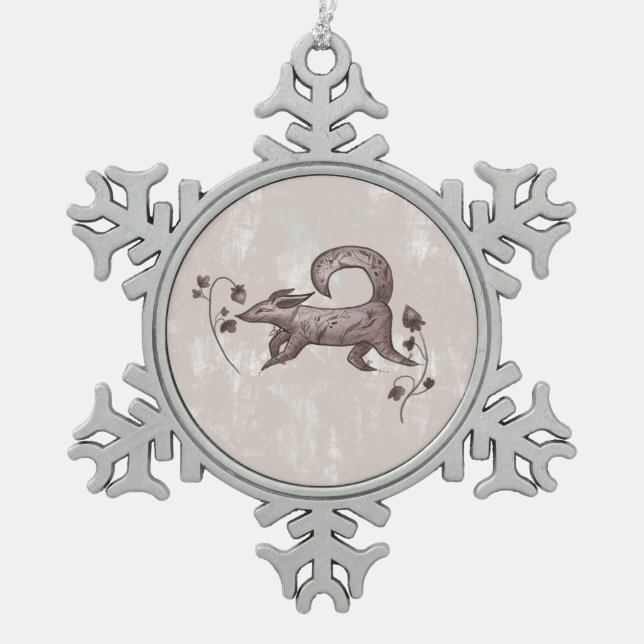 elegant fox  snowflake pewter christmas ornament (Front)
