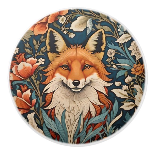Elegant Fox William Morris Inspired Floral Ceramic Knob (Front)