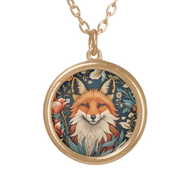 Elegant Fox William Morris Inspired Floral Gold Plated Necklace (Front)