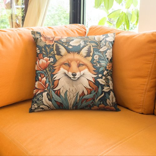 Elegant Fox William Morris Inspired Floral Throw Pillow