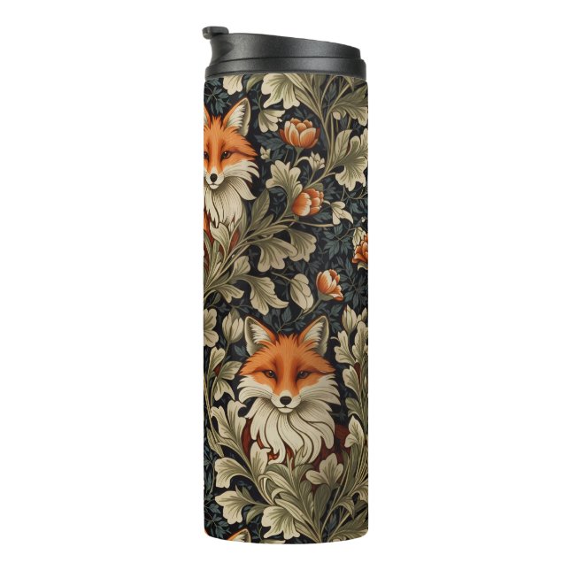 Elegant Foxes William Morris Inspired Pattern Thermal Tumbler (Rotated Right)