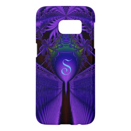 Elegant Fractal Lace Blue and Purple Monogrammed Samsung Galaxy S7 Case