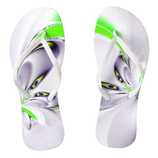 Elegant Fractal Touch of Green Flip Flops (Footbed)