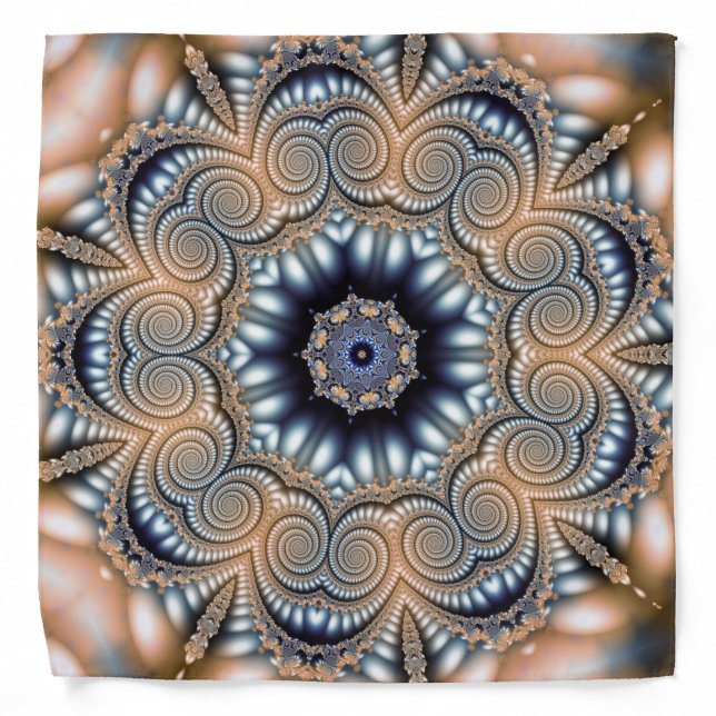 Elegant Fractal Unique Gold Blue Pattern Bandana (Front)