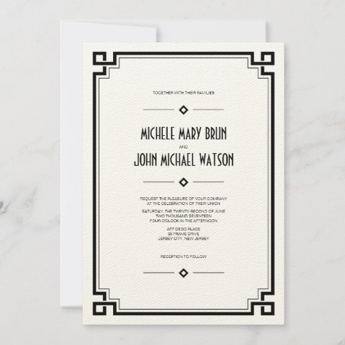 Elegant Black Frame Art Deco Wedding Invitation