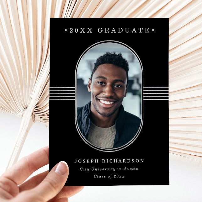Elegant Frame | Black and Silver Photo Graduation Announcement (Creator Uploaded)