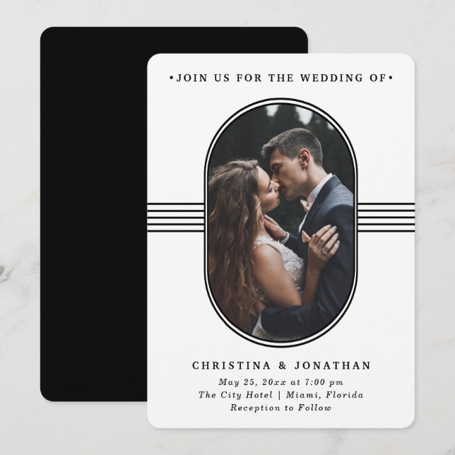 Elegant Frame | Black and White Photo Wedding Invitation (Front/Back)