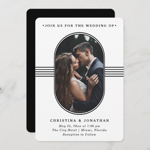 Elegant Frame  Black and White Photo Wedding Invitation