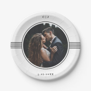Elegant Frame   Black and White Photo Wedding Paper Plates