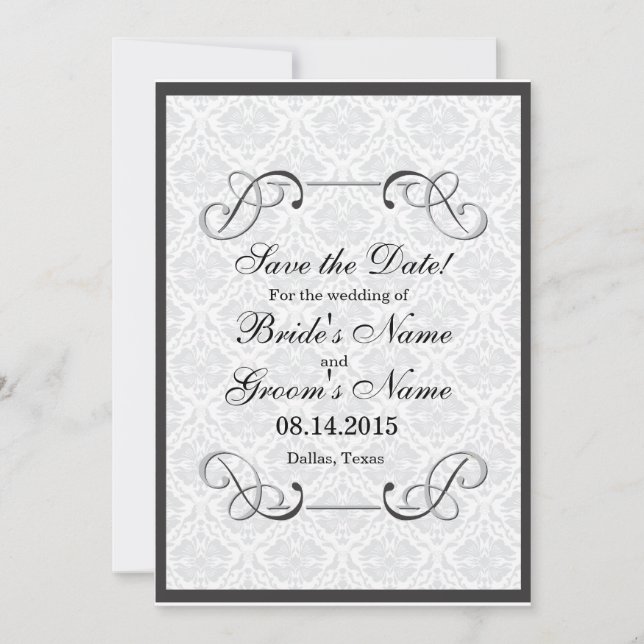 Elegant Frame -black and white save the date card (Front)