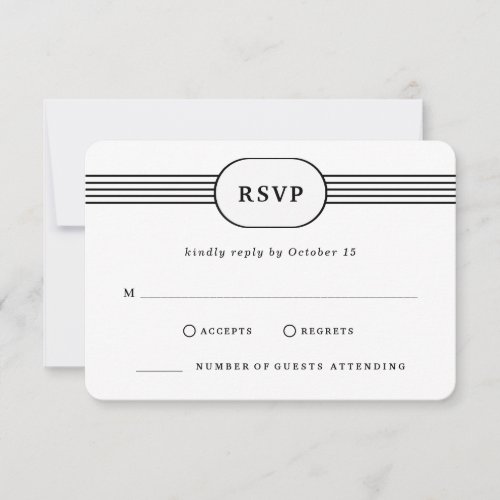 Elegant Frame  Black and White Wedding RSVP Card