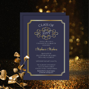Elegant Frame Blue College Graduation Party  Foil  Invitation