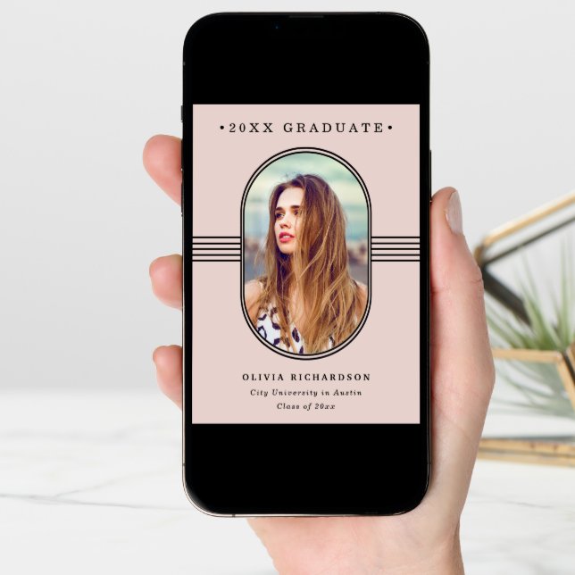 Elegant Frame | Blush Pink Photo Graduation Announcement (Front Digital)