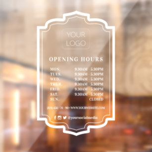 Elegant Frame Custom Business Logo Opening Hours Window Cling