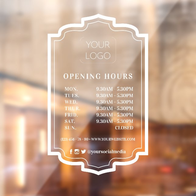 Elegant Frame Custom Business Logo Opening Hours Window Cling (Sheet 2)