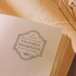 Elegant Frame Delicate Leaves Ex Libris Bookplate Rubber Stamp