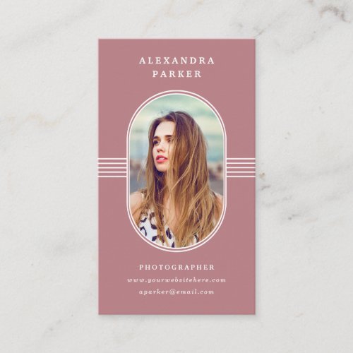 Elegant Frame  Dusty Rose and White Photo Business Card