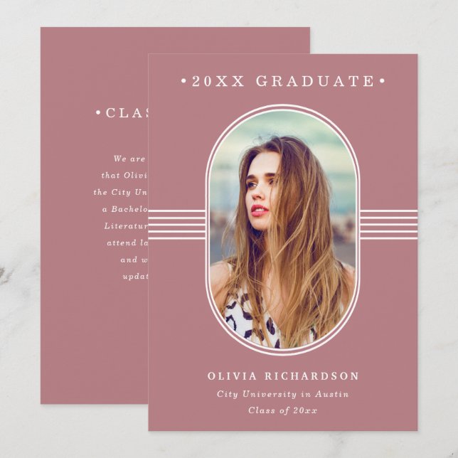 Elegant Frame | Dusty Rose Photo Graduation Announcement (Front/Back)