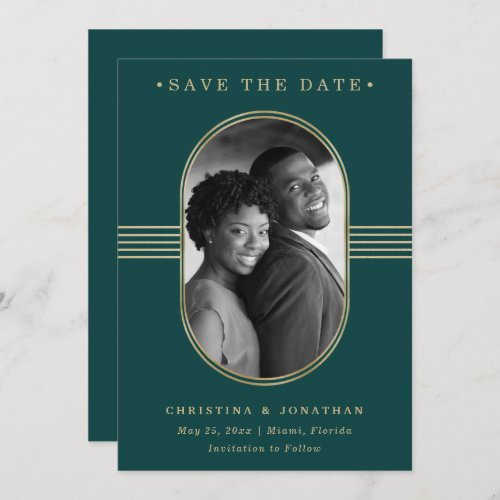 Elegant Frame  Emerald Green and Gold with Photo Save The Date