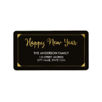 Elegant Frame Faux Gold Happy New Year Address Label