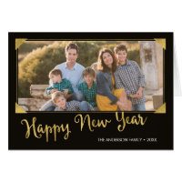 Elegant Frame Faux Gold Happy New Year Photo Card