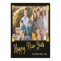 Elegant Frame Faux Gold Happy New Year Photo Magnetic Card