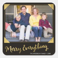 Elegant Frame Faux Gold Merry Everything Photo Square Sticker