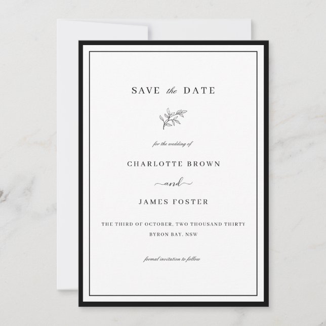 Elegant Frame Foliage Leaf Save the Date Invitation (Front)