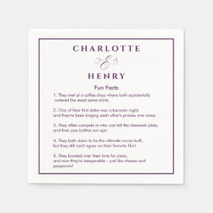 Elegant Frame Fun Facts Purple & White Wedding Napkins