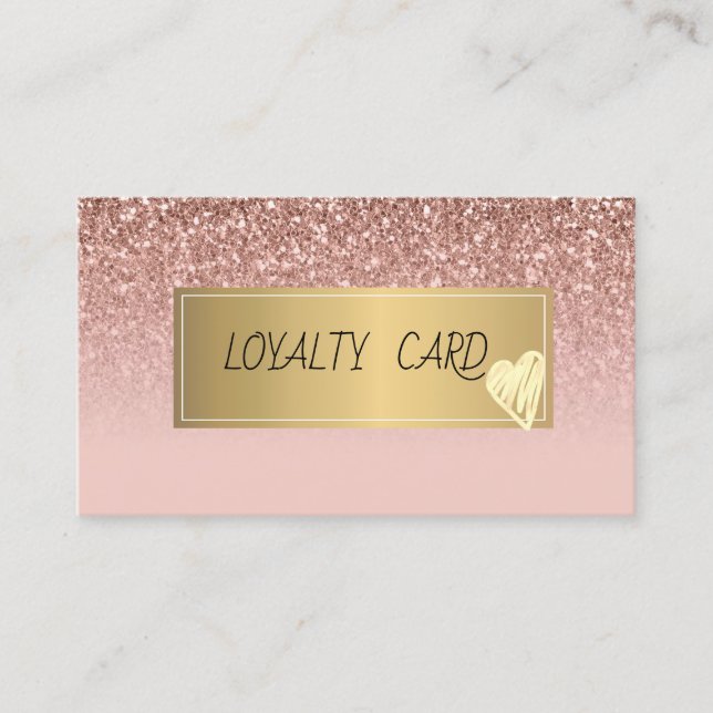 Elegant Frame,Gold Heart Rose Gold Glitter Loyalty Card (Front)