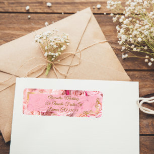 Elegant Frame Gold Pink Rose Floral Quinceañera Label