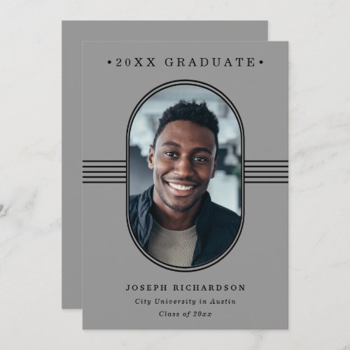 Elegant Frame  Gray and Black Photo Graduation Announcement