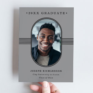 Elegant Frame   Gray and Black Photo Graduation Announcement
