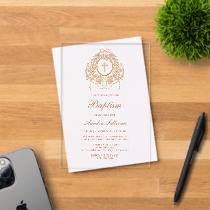 Elegant Frame Holy Cross Baptism Acrylic Invitations
