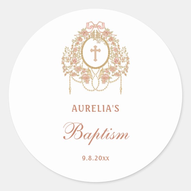 Elegant Frame Holy Cross Baptism Classic Round Sticker (Front)