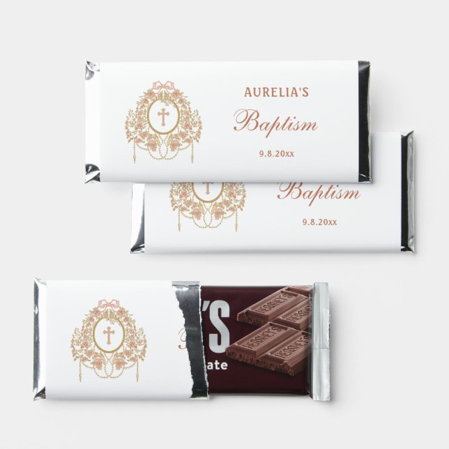 Elegant Frame Holy Cross Baptism Hershey Bar Favors (Front)
