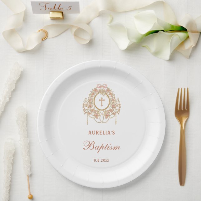 Elegant Frame Holy Cross Baptism Paper Plates (Wedding)