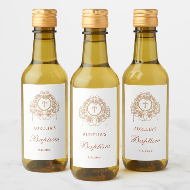 Elegant Frame Holy Cross Baptism Small Wine Label (Bottles)