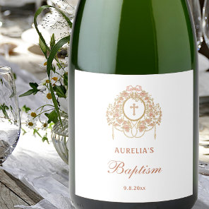 Elegant Frame Holy Cross Baptism Sparkling Wine Label