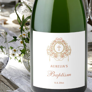 Elegant Frame Holy Cross Baptism Sparkling Wine Label