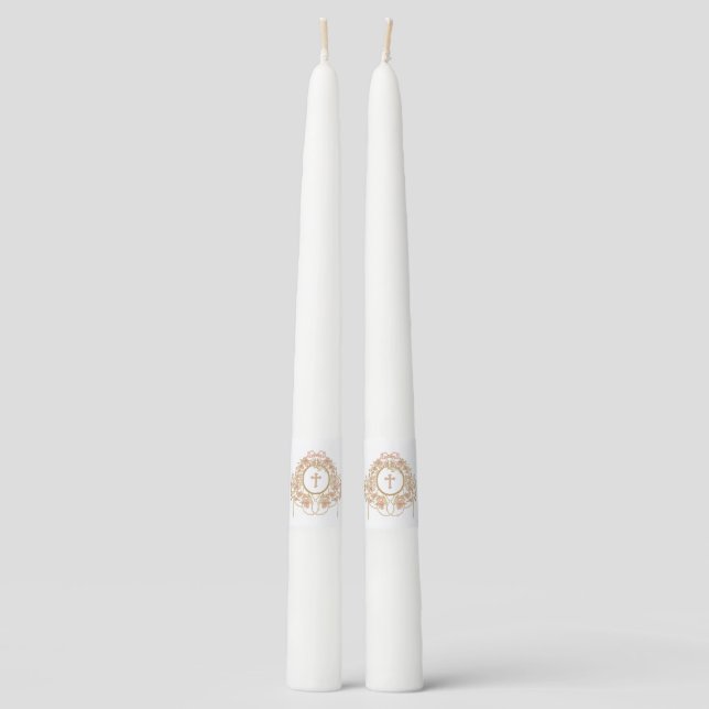 Elegant Frame Holy Cross Taper Candle (Front)