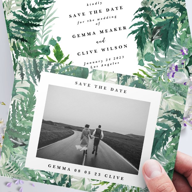 Elegant Frame Leafy Watercolor Photo Wedding Save The Date (Creator Uploaded)