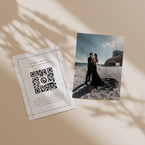 Elegant Frame Modern Photo QR Code Wedding RSVP Enclosure Card