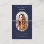 Elegant Frame | Navy Blue and Rose Gold Photo Business Card